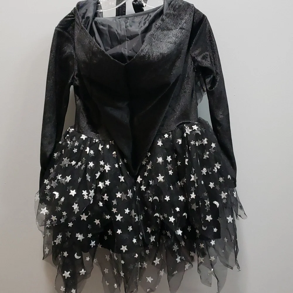 Hallow's Eve NWT Glitter Stars and Moon Witch Costume with Matching Bag, Girls 4